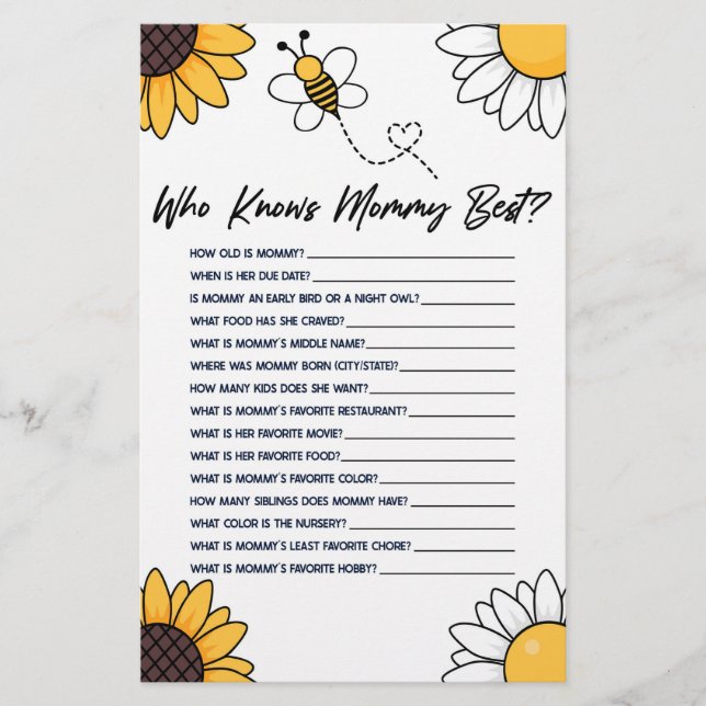 Hummel Honey Bee, die Mommy Baby Shower Game kennt Briefpapier (Vorderseite)