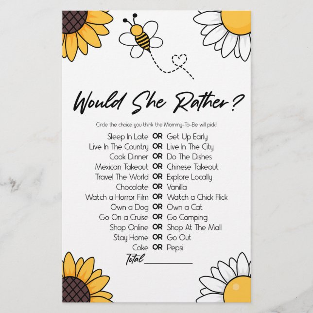 Hummel Honey Bee würde sie eher Baby Shower Game Briefpapier (Vorderseite)