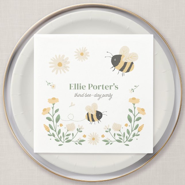 Hummel-Kindergeburtstagsfeier Serviette (Wildflower Flight - Honey Bee Personalized Party Napkin)