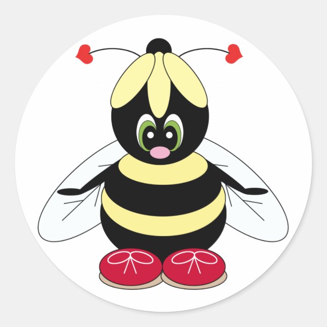 Hummel mit Herz-Stickern Runder Aufkleber (Vorderseite)