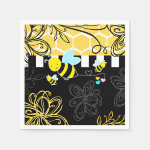 Hummel Schwarz & Gelb Baby Shower Modern Chic Serviette