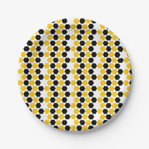 Hummel Schwarz Gelb Geometrisches Hexagramm-Muster Pappteller