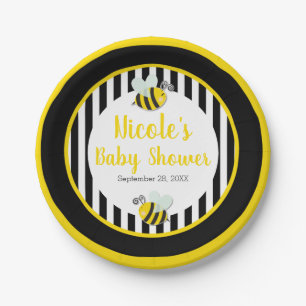 Hummel Schwarz-weiß Yellow Bee Theme Babydusche Pappteller