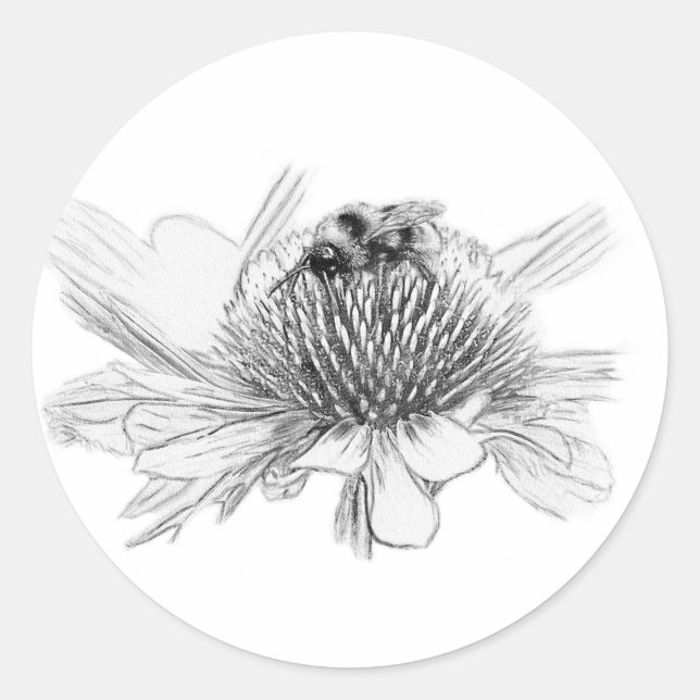 Hummel und Blume Runder Aufkleber (Vorderseite)