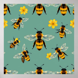 Hummel-Wasserfarbe Realistische Honigwabe Poster