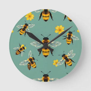 Hummel-Wasserfarbe Realistische Honigwabe  Runde Wanduhr