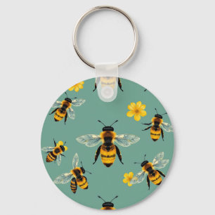 Hummel-Wasserfarbe Realistische Honigwabe Schlüsselanhänger