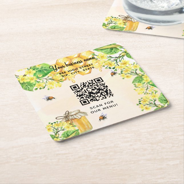 Hummelbienen Honig Gelbblüten Business qr Code Rechteckiger Pappuntersetzer (angewinkelt)