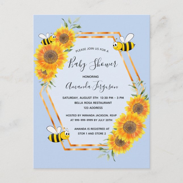 Hummelblau Sonnenblumen Baby Duschjunge Postkarte (Vorderseite)