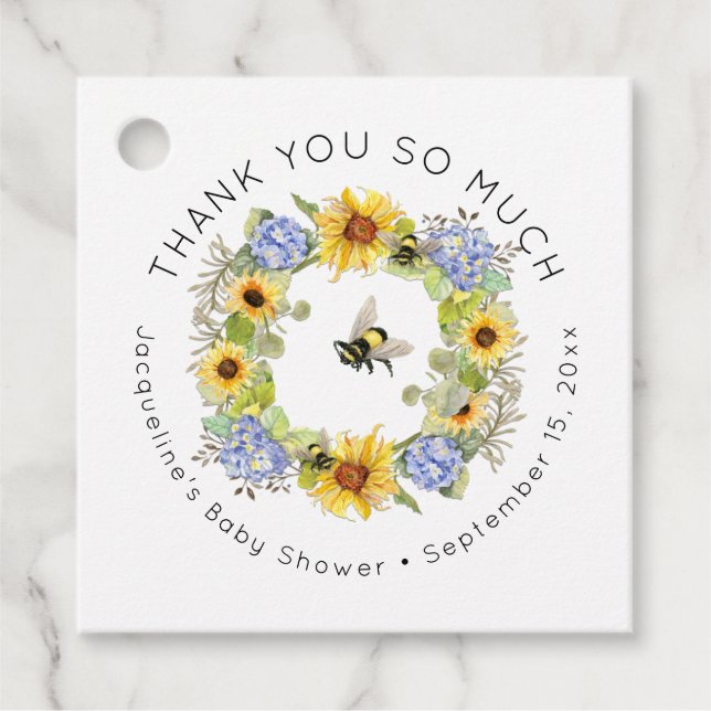 Hummelblume Sonnenblume Leaf Blue Baby Dusche Geschenkanhänger (Vorderseite)