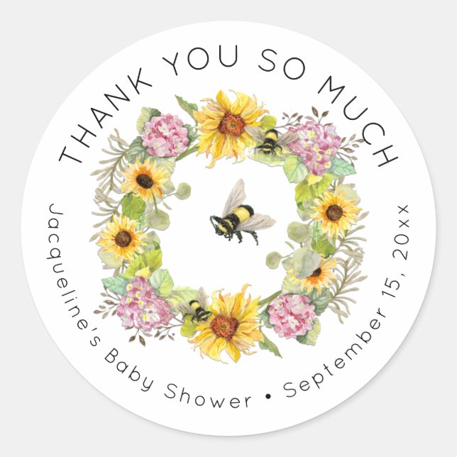 Hummelblütendusche Hydrangea Floral Baby Dusche Runder Aufkleber (Vorderseite)
