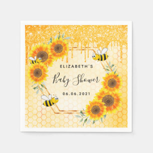 Hummelgold Glitzer Sonnenblumen Babydusche Serviette