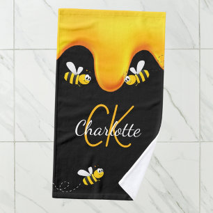 Hummelhonig tropft Monogramm schwarz golden Handtuch