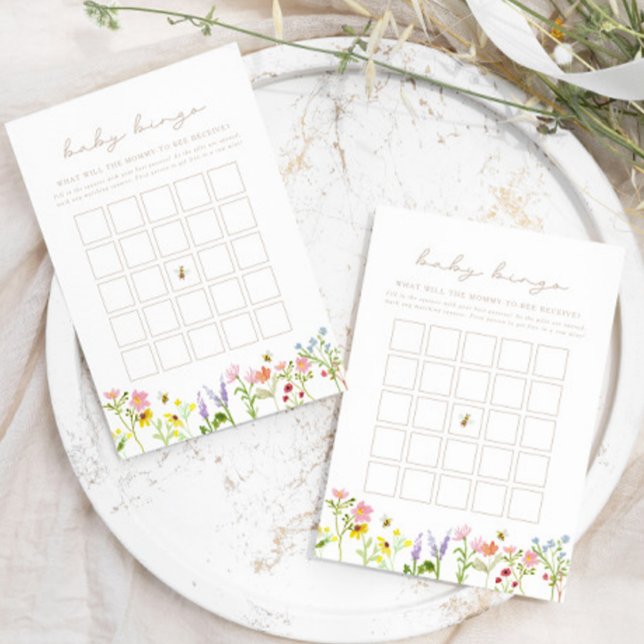 Hummelkarte Wildblume Baby Bingo Shower Game Card Mitteilungskarte (Customize this design to fit your baby shower needs! Change the colors, text & more!)