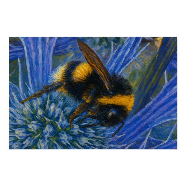 Hummeln auf blauem Fleck Poster (Vorderseite)