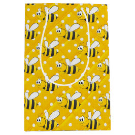 Hummeln auf gelben und weißen Polka-Punkten Mittlere Geschenktüte