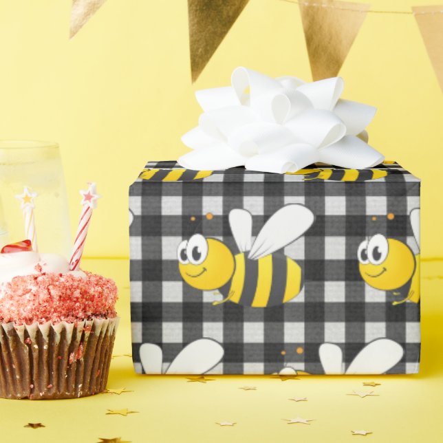 Hummeln auf Gingham Geschenkpapier (Geburtstagsparty)