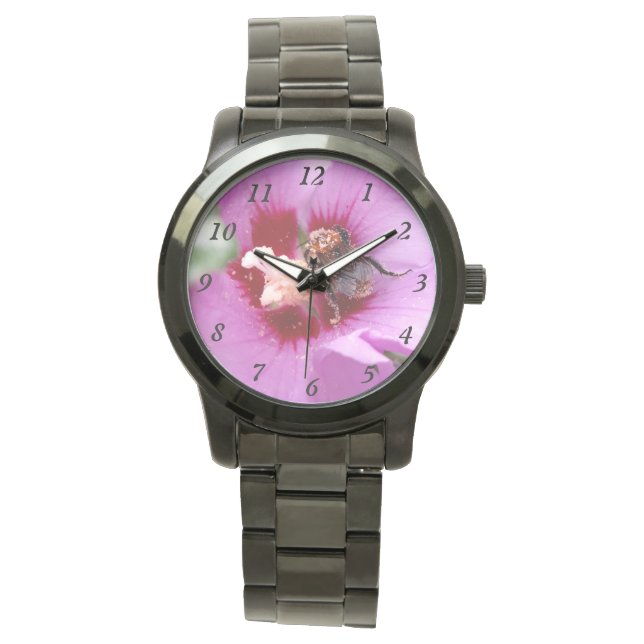 Hummeln auf Hibiskus Blume Armbanduhr (Vorderseite)