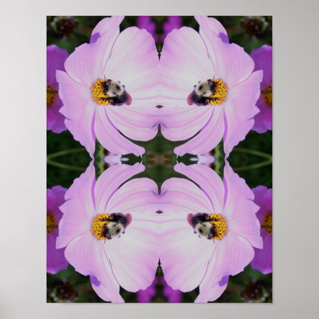 Hummeln auf rosa Kosmos Blume Abstrakt Poster (Vorne)