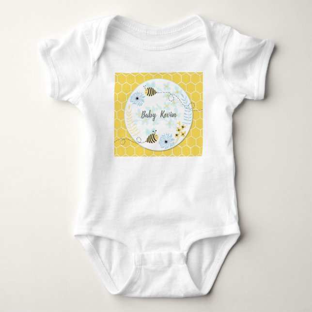 Hummeln aus Cartoon auf blauem, gelbem Hintergrund Baby Strampler (Vorderseite)