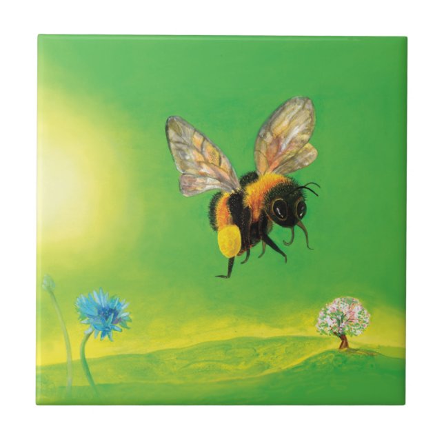 Hummeln, die über die Wiese fliegen Fliese (Vorderseite)