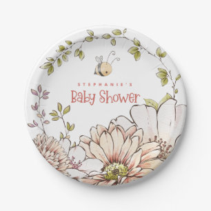 Hummeln Florals Korallenschild Kinderdusche Pappteller