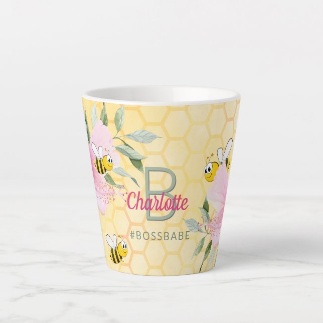 Hummeln, gelbe Honigwabe, rosa Bossbabe Milchtasse (Vorderseite)