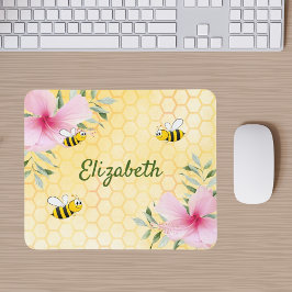 Hummeln, gelbe Honigwabenkraut, rosa Blumenbeete Mousepad