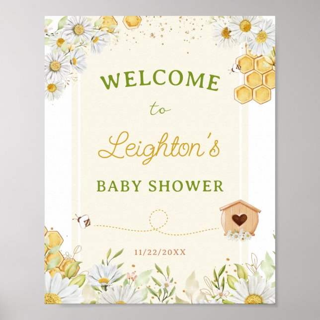 Hummeln Honey Bee Baby Dusche Sprinkle Willkommen  Poster (Vorne)