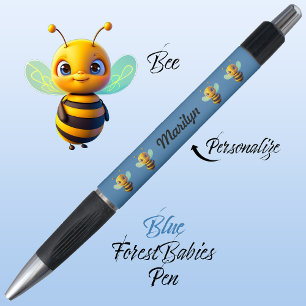 Hummeln, Honey Bee Insect Cartoon Vibrant Blue Kugelschreiber