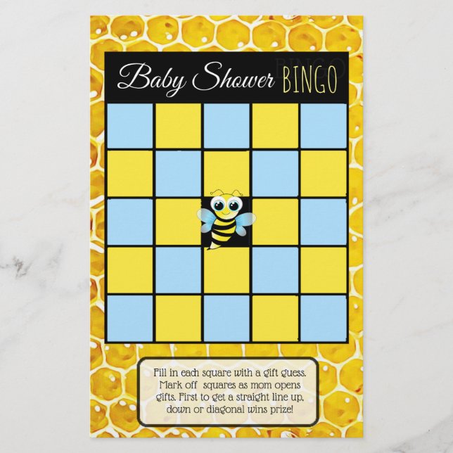 Hummeln Honey Bee Themed Baby Duschspiele Flyer (Vorne)