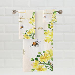 Hummeln Honig gelbe Blumen Firmenlogo Badhandtuch Set