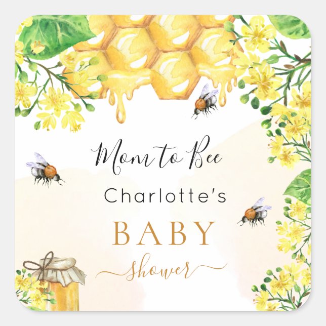 Hummeln Honiggelbe Blüten Babydusche Quadratischer Aufkleber (Vorderseite)