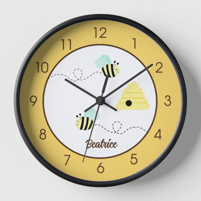 Hummeln Niedliche Bienenminze Grünes Kinderzimmer  Uhr (Vorderseite)