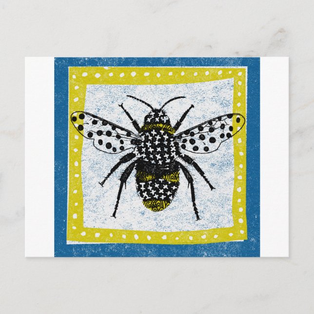 Hummeln Postcard Gelbes blaues Insekt Postkarte (Vorderseite)