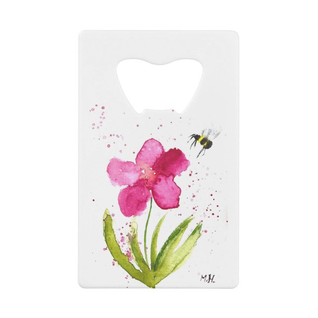 Hummeln-Rosa-Blume Geldbeutel Flaschenöffner (Vorderseite)