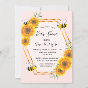 Hummeln Rose Goldfarben Rosa Sonnenblumen Babydusc Einladung