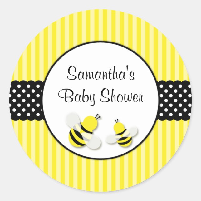 Hummeln Striped Polka Dots Baby Dusche Runder Aufkleber (Vorderseite)