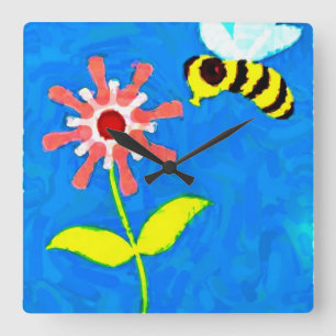 Hummeln und Blume Square Wall Clock Quadratische Wanduhr