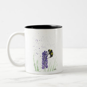 Hummeln und Lavendelwasserfarbe Zweifarbige Tasse