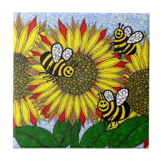 Hummeln und Sonnenblume-Fliese Fliese