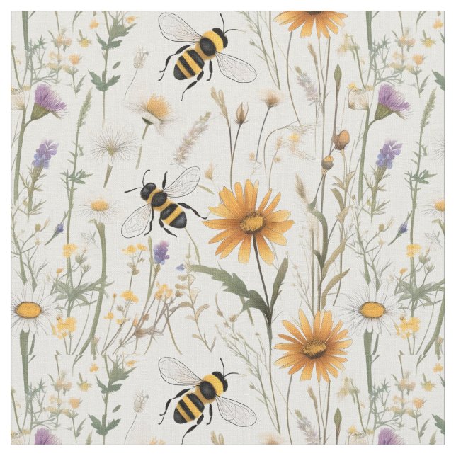 Hummeln und Wildblumen, Stoff (Nahaufnahme)