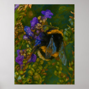 Hummeln unter Lila Blüten Poster