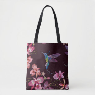 Hummende Vögel und exotische Orchideen, tropische Tasche