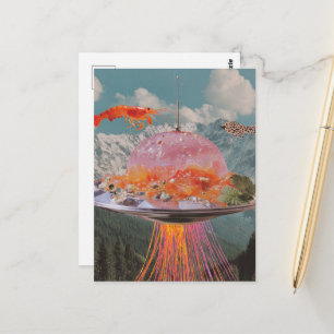 Hummer-Fisch-Surreal-Quallen-Collage Postkarte