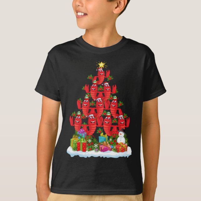Hummer Fisch Weihnachtsbaum Licht Weihnachtsfeier T-Shirt (Vorderseite)