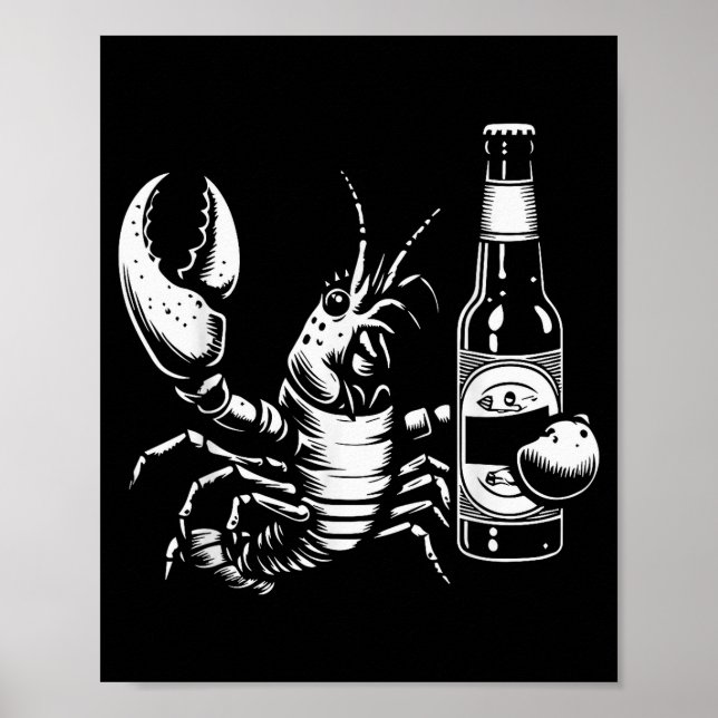 Hummer Flusskrebs hält Bierflasche Lustiger Flussk Poster (Vorne)