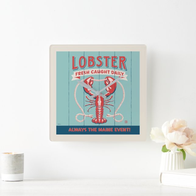 Hummer Fresh Caught Daily | Maine Quadratische Wanduhr (Zuhause)