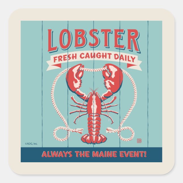 Hummer Fresh Caught Daily | Maine Quadratischer Aufkleber (Vorderseite)