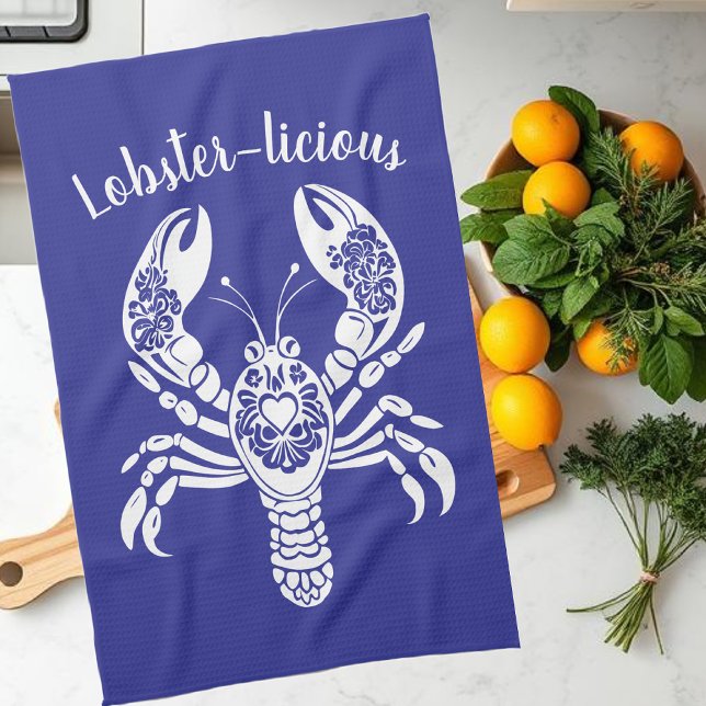 Hummer-Hawaiisch-Fisherman Core-Blue Geschirrtuch (Lobster-Lobster-licious-Hawaiian-Tropical-Fisherman Core-Kitchen Towel-Blue)